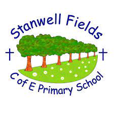 The logo for stanwell fields cole primary school shows a row of trees in a grassy field.