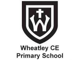 The logo for wheatley ce primary school is a black and white shield with a cross on it.