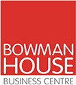 The bowman house business centre logo is red and white.