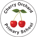 The logo for cherry orchard primary school has two cherries in a circle.