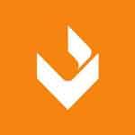 White abstract “U” shape against an orange background.