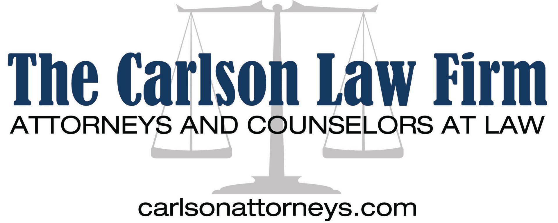 The Carlson Law Firm logo: Text and scales of justice.