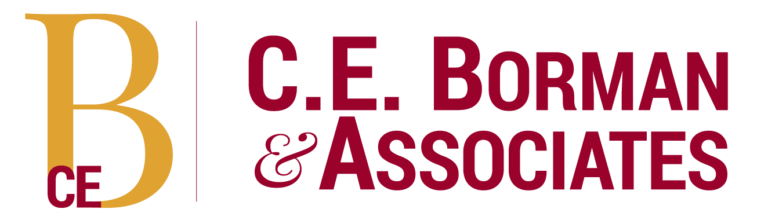 Logo for C.E. Borman & Associates. Features a large gold 