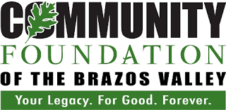 Logo for Community Foundation of the Brazos Valley with a green leaf and text on a white and green background.