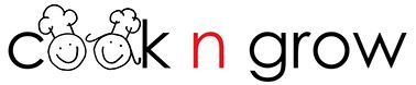 Cook n grow logo with chef characters and red 
