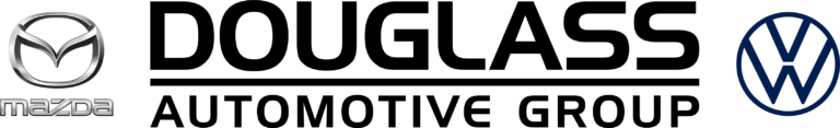 Logos of Mazda, Douglass Automotive Group, and Volkswagen.
