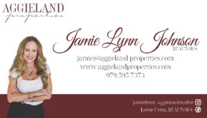 Business card for Jamie Lynn Johnson, Realtor, with logo, photo, and contact information.