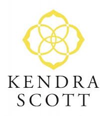 Kendra Scott logo: yellow quatrefoil shape above black text.