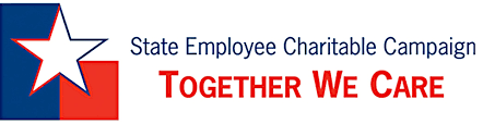 Logo for the State Employee Charitable Campaign: Texas star with blue and red, text 
