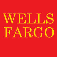 Wells Fargo logo: Yellow text on a red background.