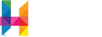 A letter H logo constructed from multi-colored, overlapping geometric shapes in blue, purple, red, orange, and yellow.