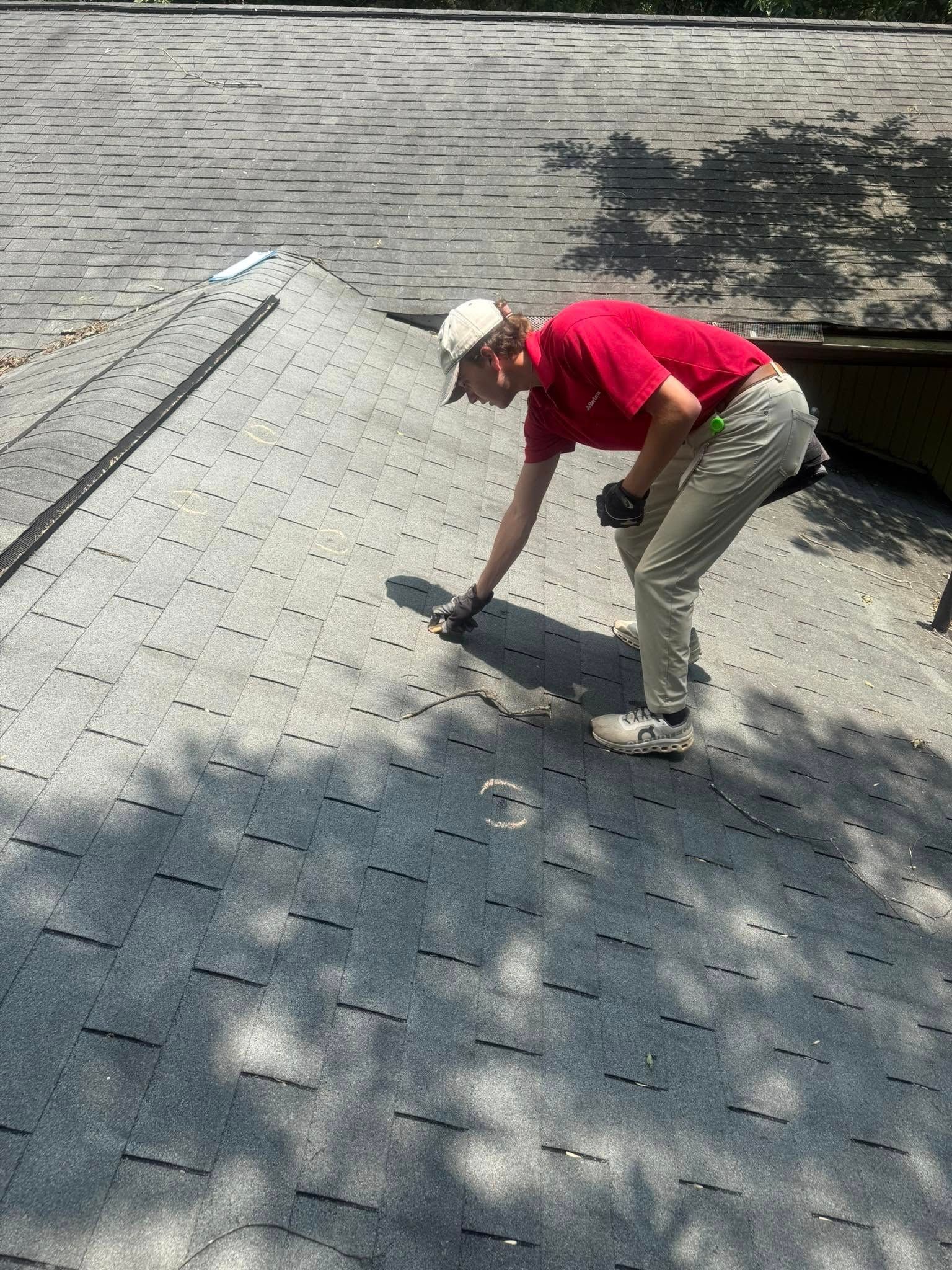 Hail damage on a shingle roof in Huntsville, AL. Inspection shown by LJ Roofing & Exteriors