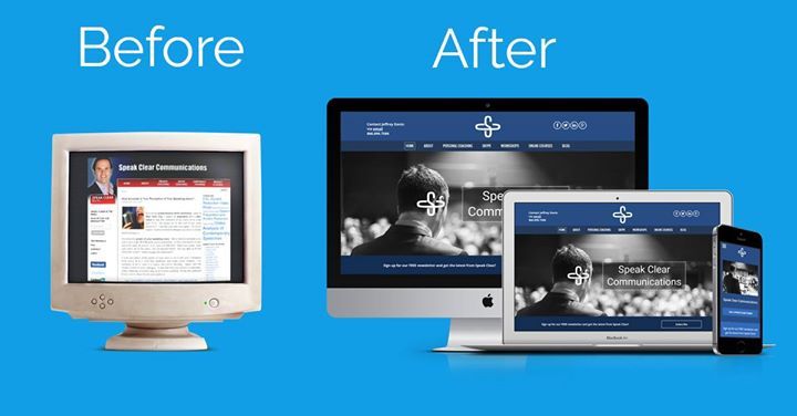 A computer monitor is shown before and after being redesigned