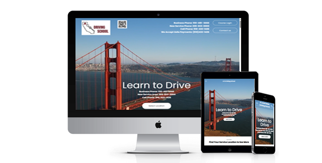 A computer , tablet , and phone are displaying a website called learn to drive.