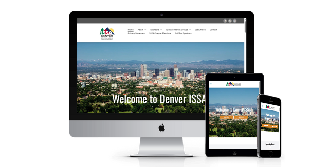 A computer , tablet , and cell phone are displaying a website for denver issa.