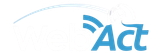 A blue and white logo for a company called act