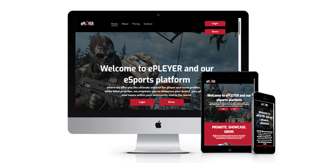 A computer monitor , tablet , and cell phone are displaying a website for an esports platform.