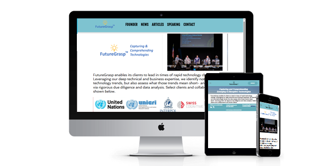 A computer monitor a tablet and a cell phone are displaying a website