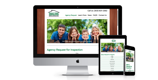 A computer monitor a tablet and a cell phone are displaying a website for agency request for inspection