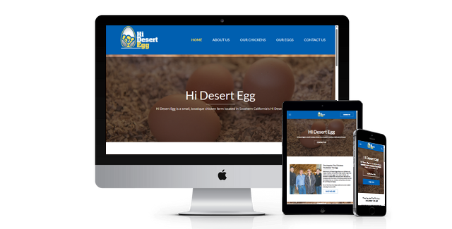 A computer , tablet , and cell phone are displaying a website for desert eggs.