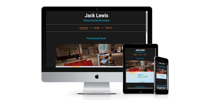 A computer monitor a tablet and a cell phone are displaying a website for jack lewis