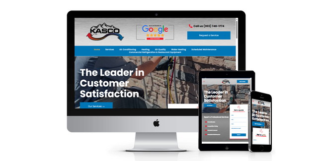A computer , tablet , and cell phone are displaying a website.