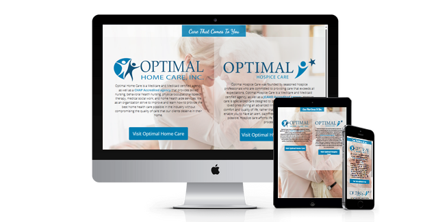 A computer , tablet , and cell phone are displaying a website for optimal home care.