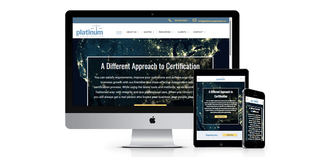 A computer monitor a tablet and a cell phone are displaying a website.