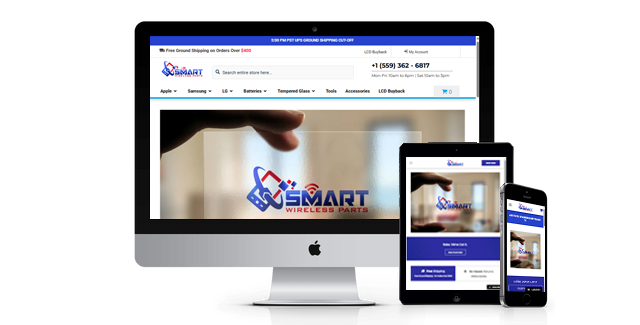 A smart website is displayed on a computer , tablet , and phone.