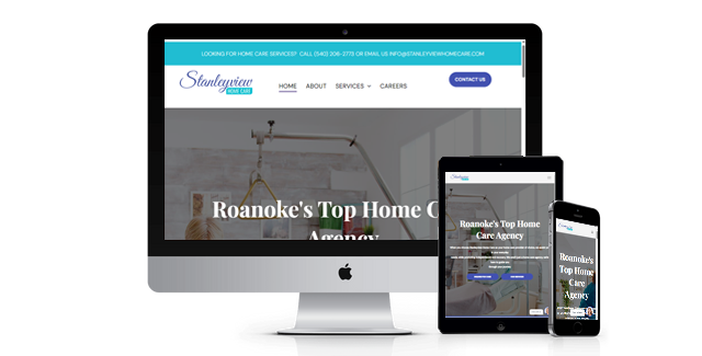 A computer , tablet , and cell phone are displaying a website.