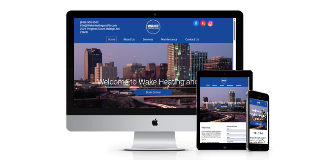 A computer monitor a tablet and a cell phone with a website on them