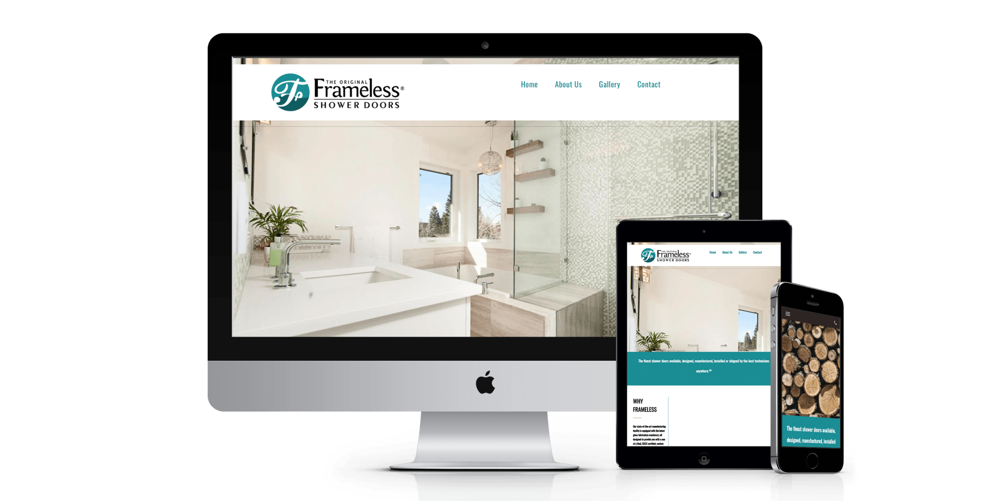 A computer , tablet , and cell phone are displaying a website.