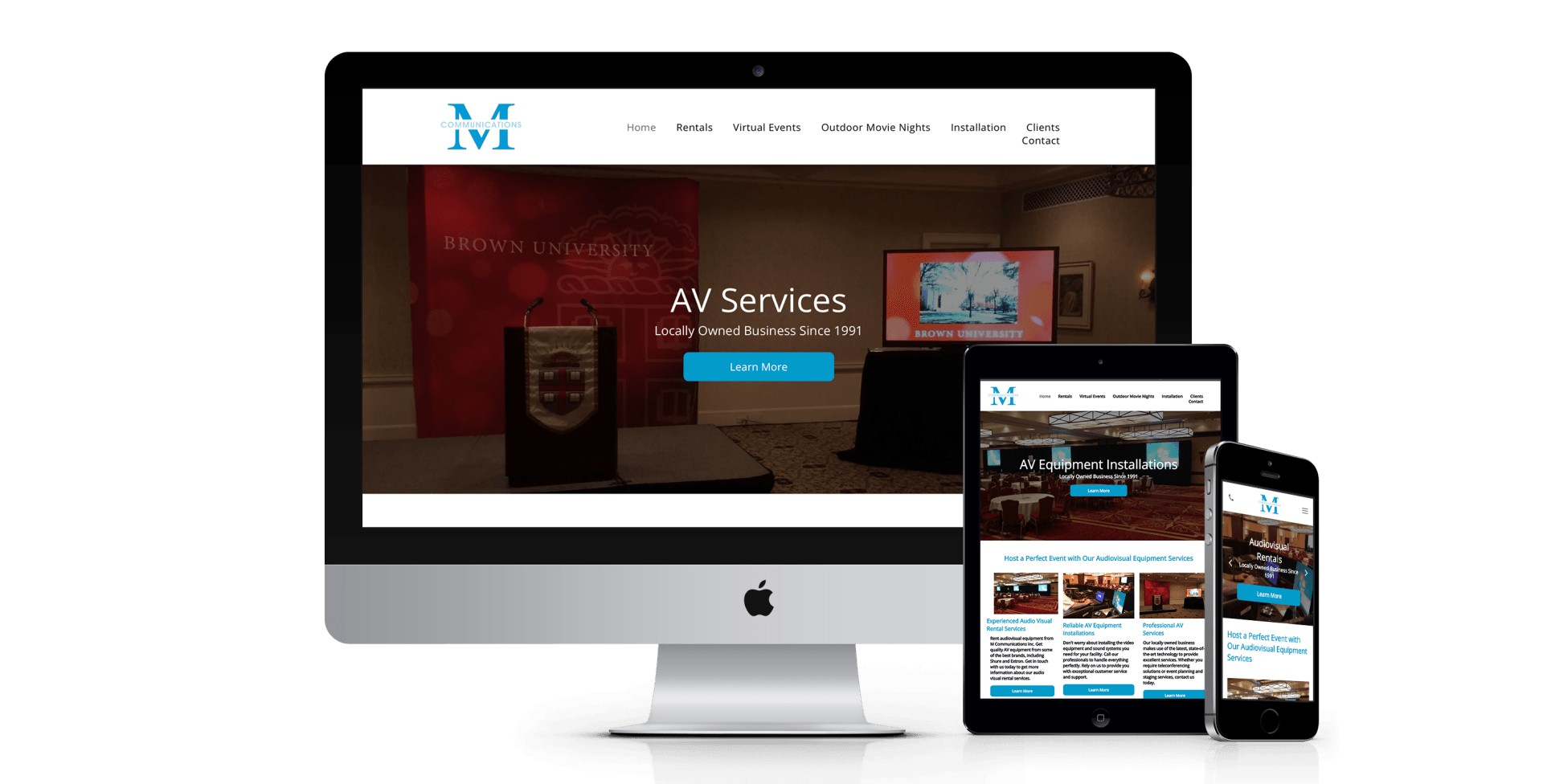 A computer , tablet , and cell phone are displaying a website.