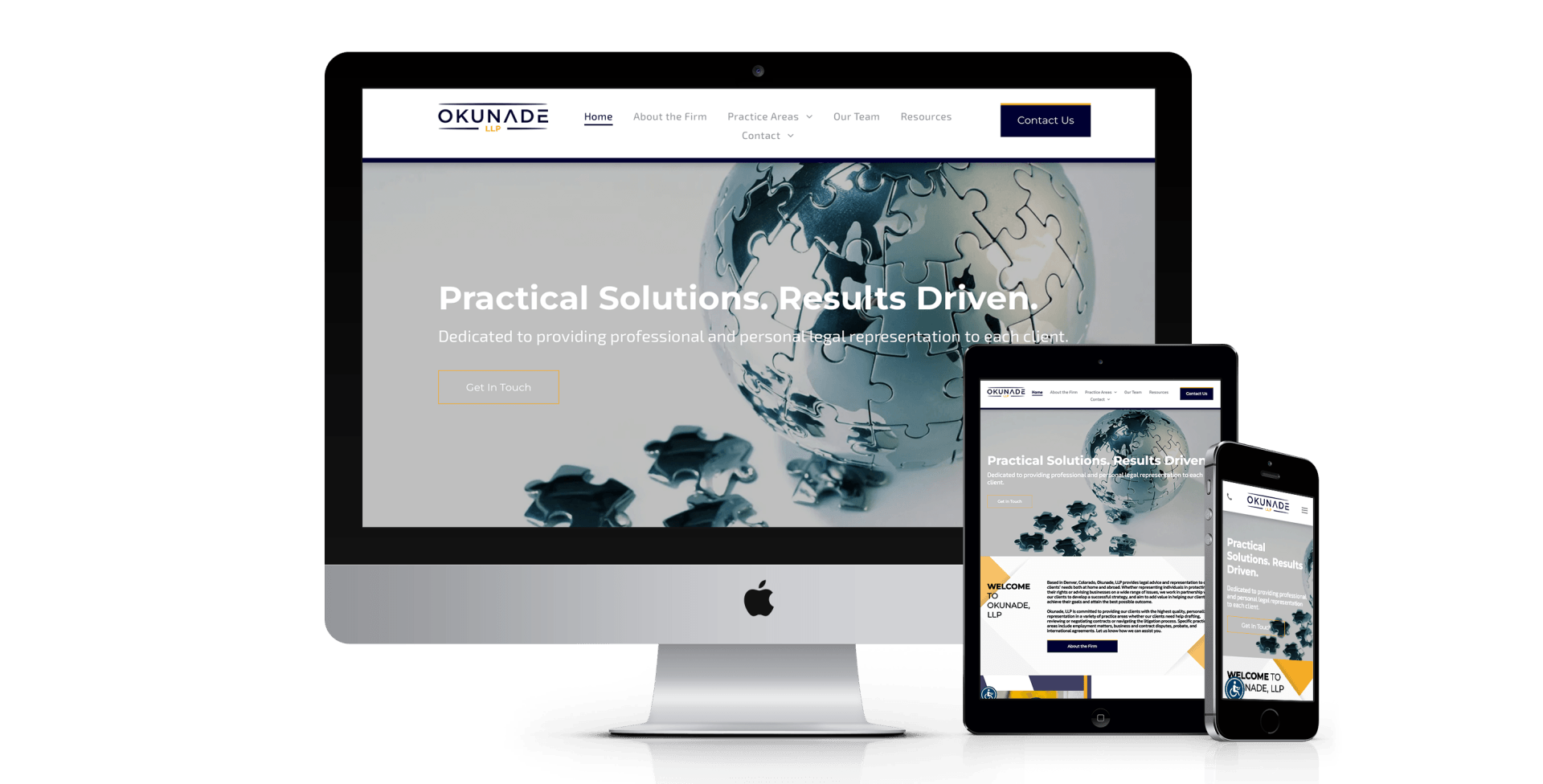 A computer monitor a tablet and a cell phone are displaying a website.