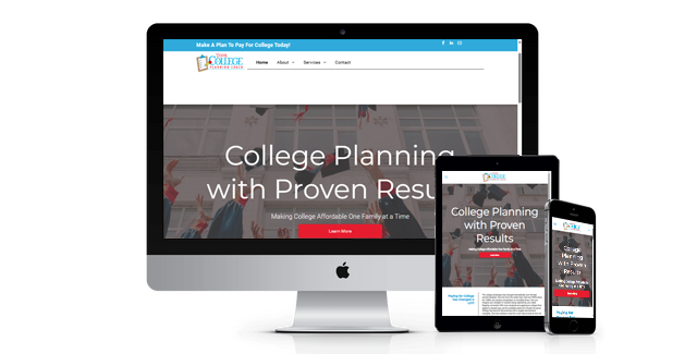 A computer , tablet , and cell phone are displaying a college planning website.