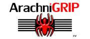 The arachnigrip logo has a red spider on it.