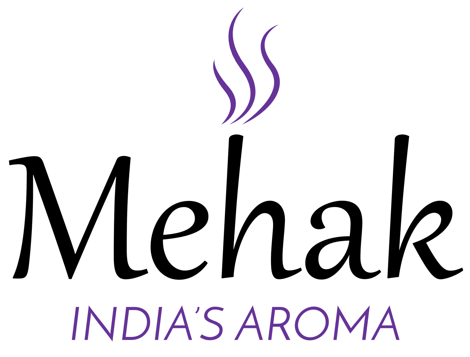 A logo for mehak india 's aroma with a purple smoke coming out of it.