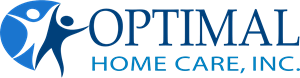 The logo for optimal home care inc. is blue and white