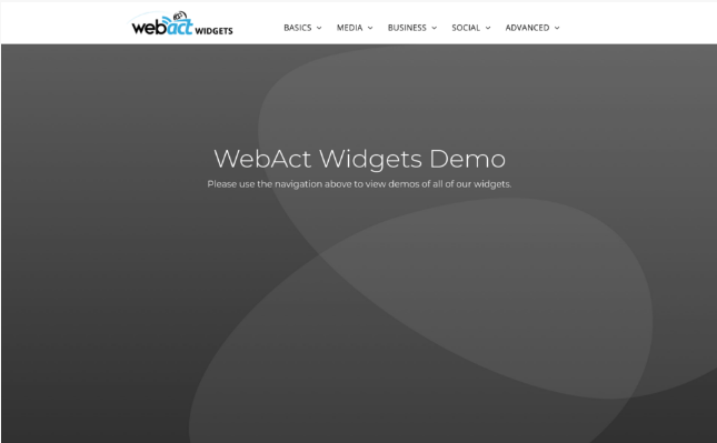 A screenshot of a webact widgets demo website