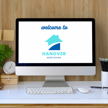 A computer screen says welcome to hanover on it