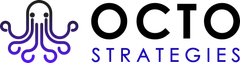 A logo for octo strategies with an octopus on it