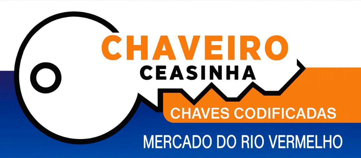Logotipo para Chaveiro Ceasinha, uma loja de chaves, com formato de chave e cores laranja e azul.