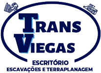 Logo da Trans Viegas em azul, com o texto “Escritório Escavações e Terraplanagem” em fundo branco.