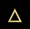 Gold triangle on a black background. SPATIAL FINE ARTS GALLERY LOGO