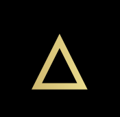 Gold triangle on a black background. SPATIAL FINE ARTS GALLERY LOGO