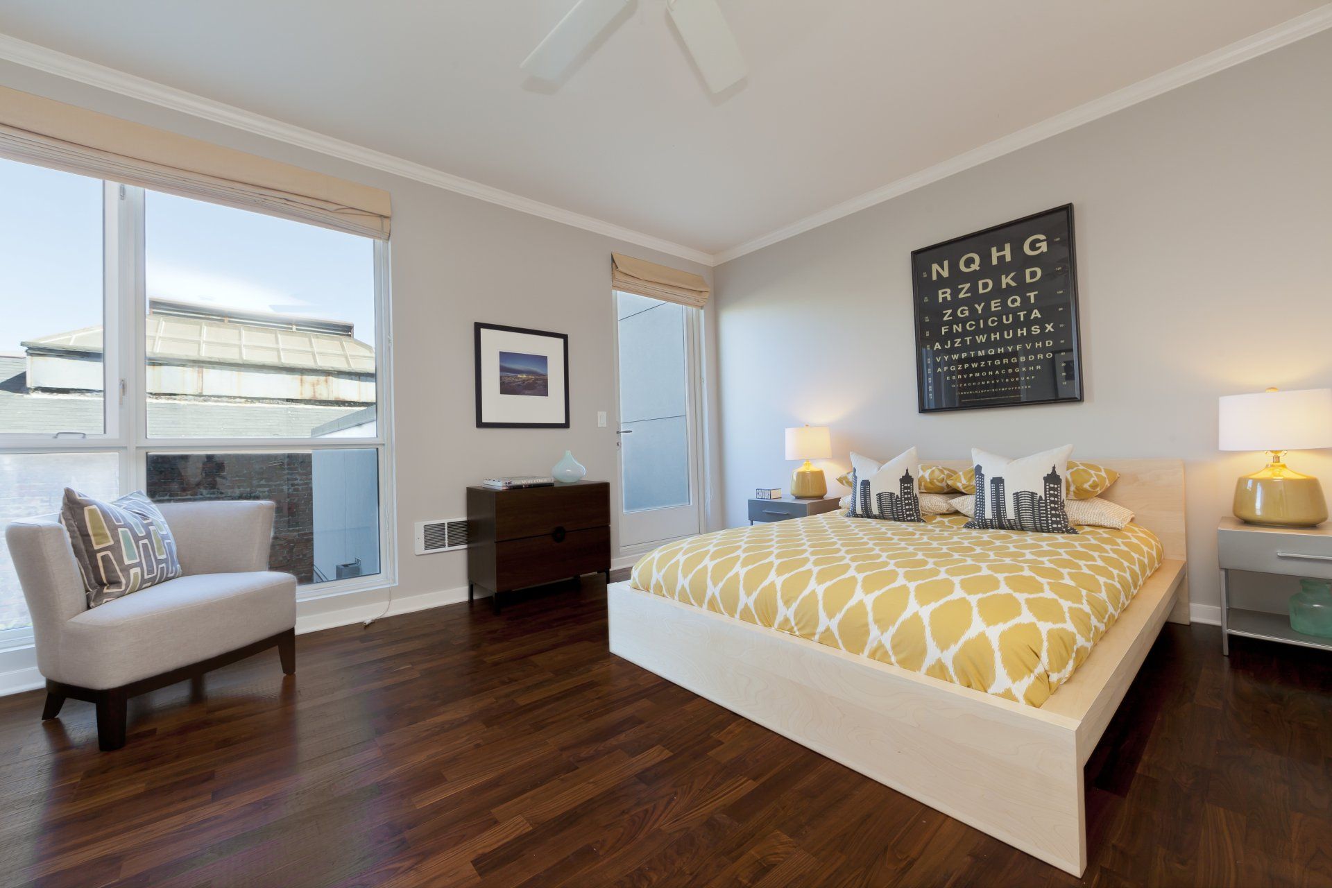 bedroom with wood floors