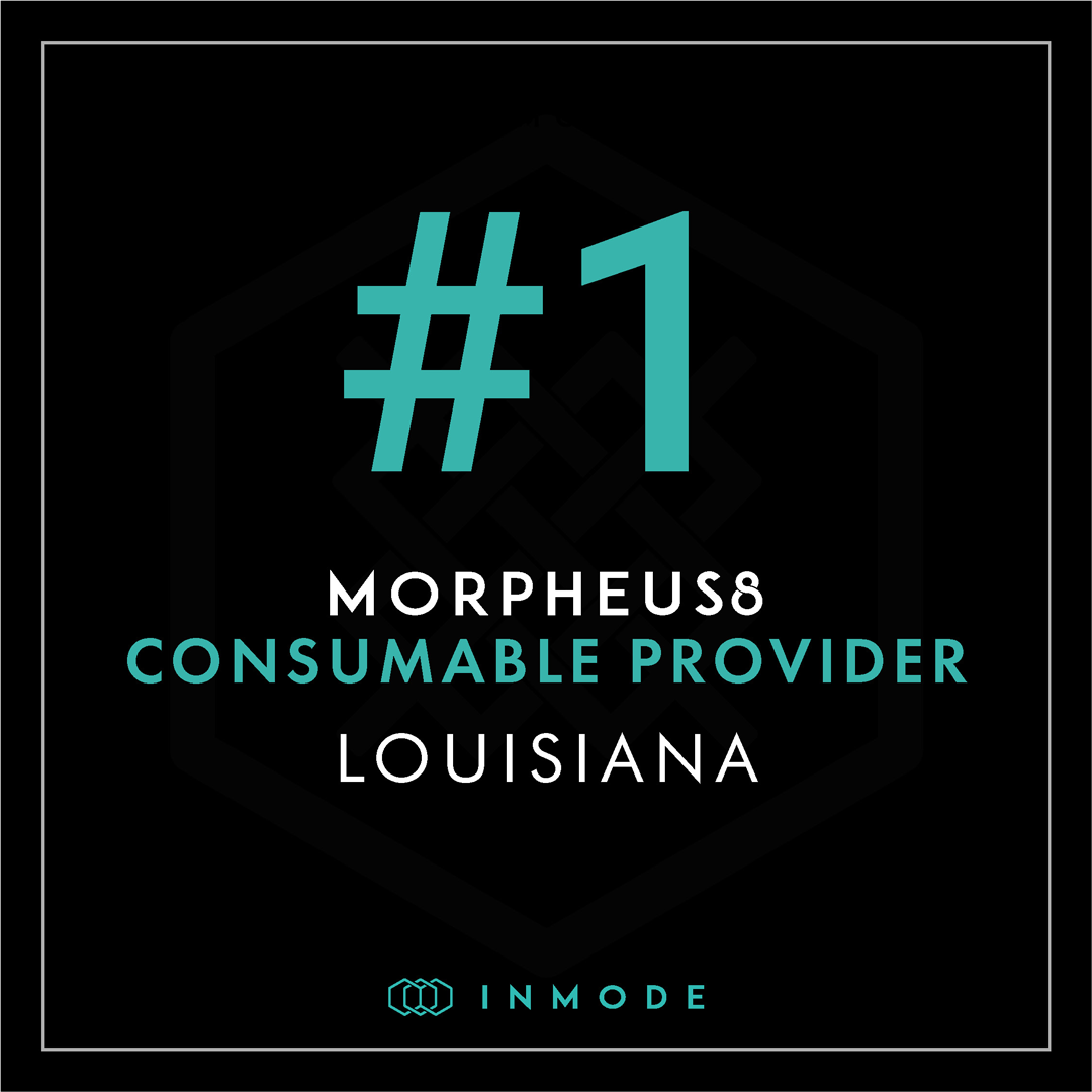 #1 Morpheus8 consumable provider in Louisiana, with teal text on a black background. InMode logo.