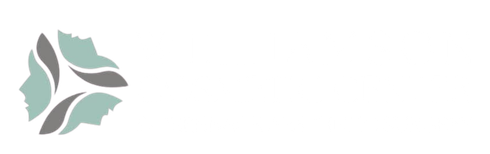 Logo with three stylized faces in a triangular formation, with grey and teal color tones.