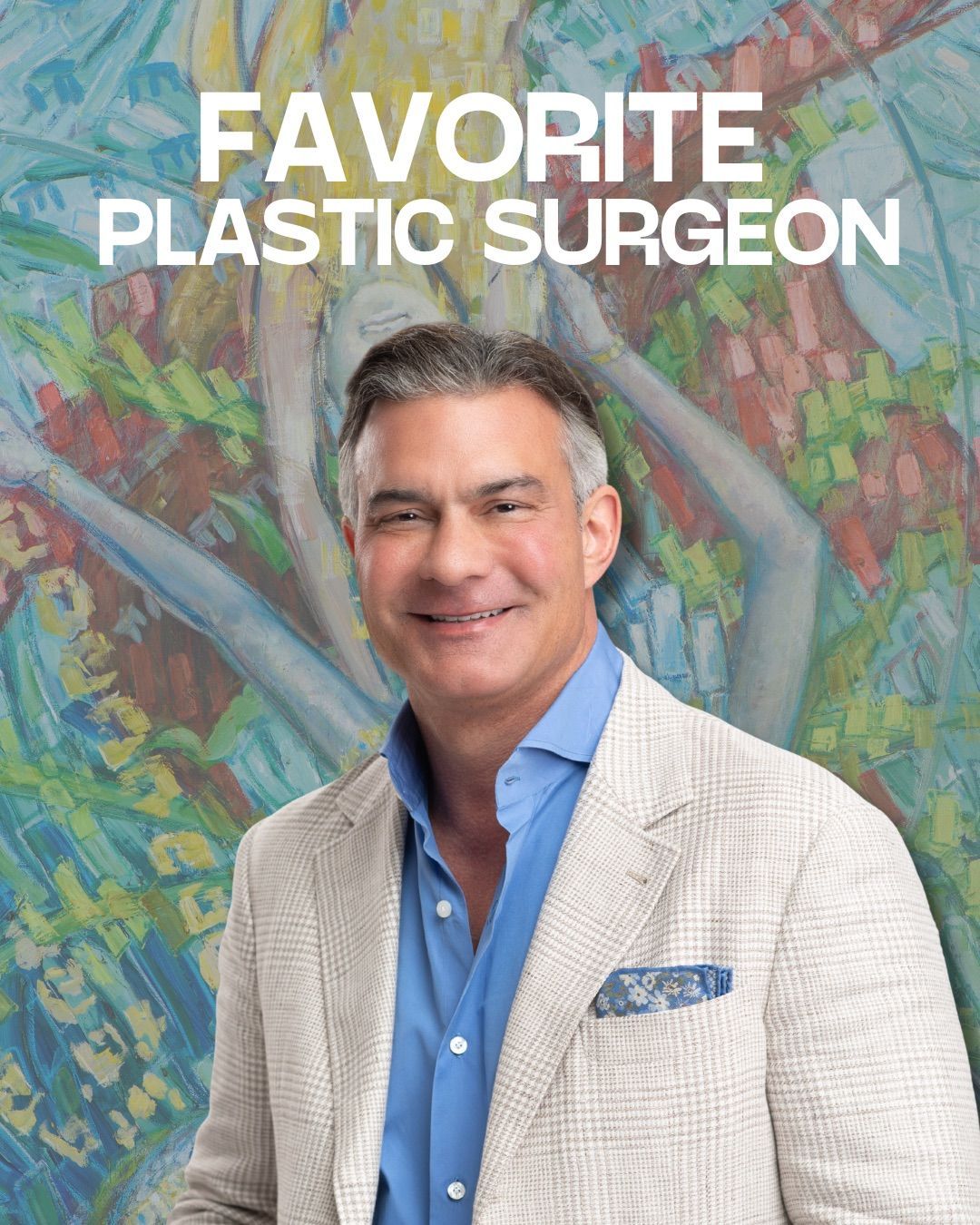 Plastic surgeon in light blazer, blue shirt, 