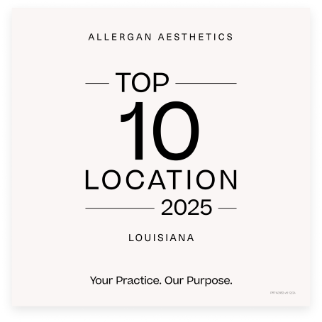 Allergan Aesthetics: Top 10 Location Louisiana 2025 graphic. Black text on white background.